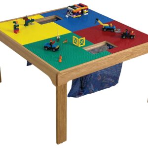 Fun Builder Kids Activity Play Table-Compatible with Lego® Brand Blocks w/Built-in Removable Storage Net for Cleaning-Made in USA-Built to Last-Solid Wood Frame-32" x 32" Preassembled- Ages 5 & Up