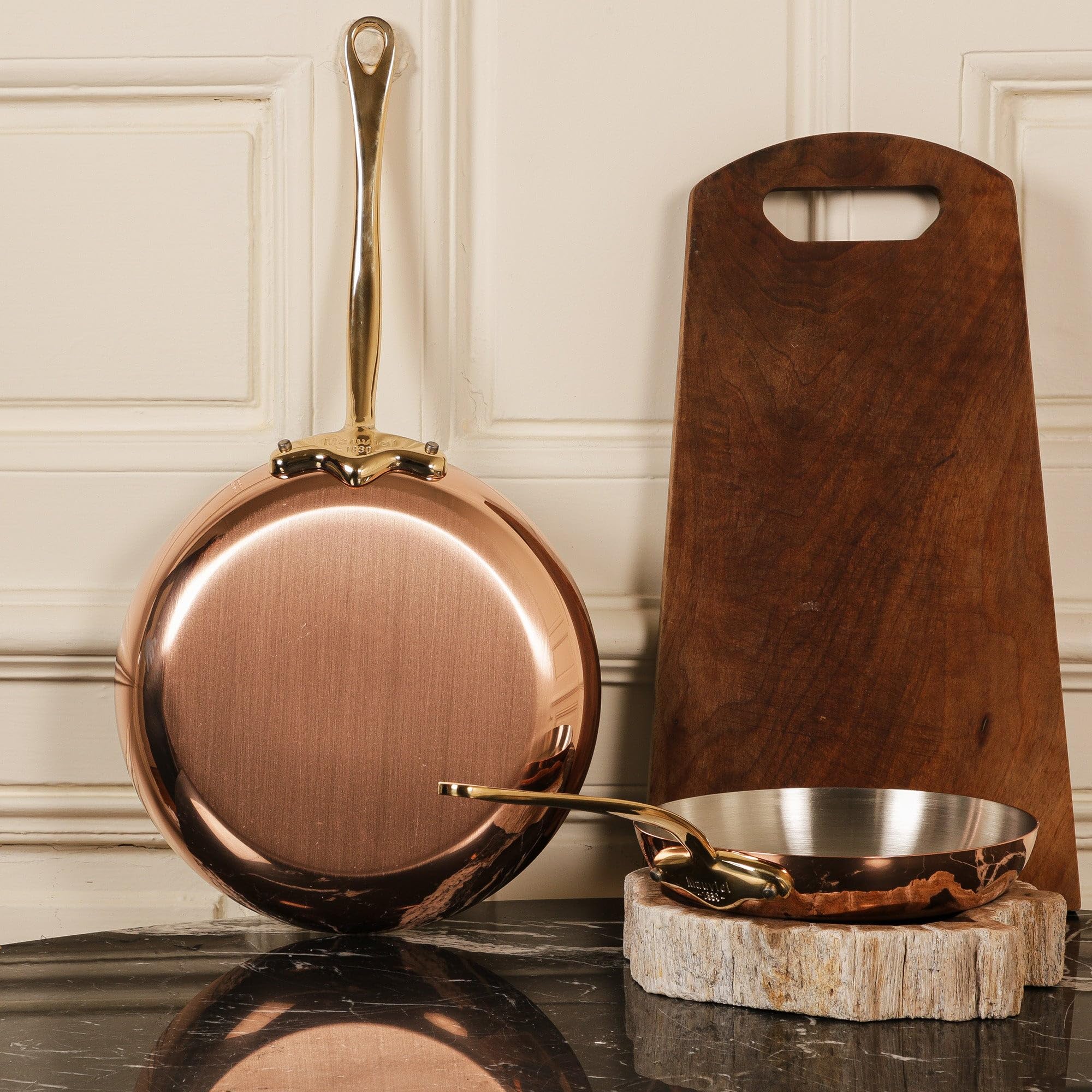 Mauviel M'Heritage 150 B 1.5mm Polished Copper & Stainless Steel 2-Piece Oval Pan Set With Brass Handles, Made in France