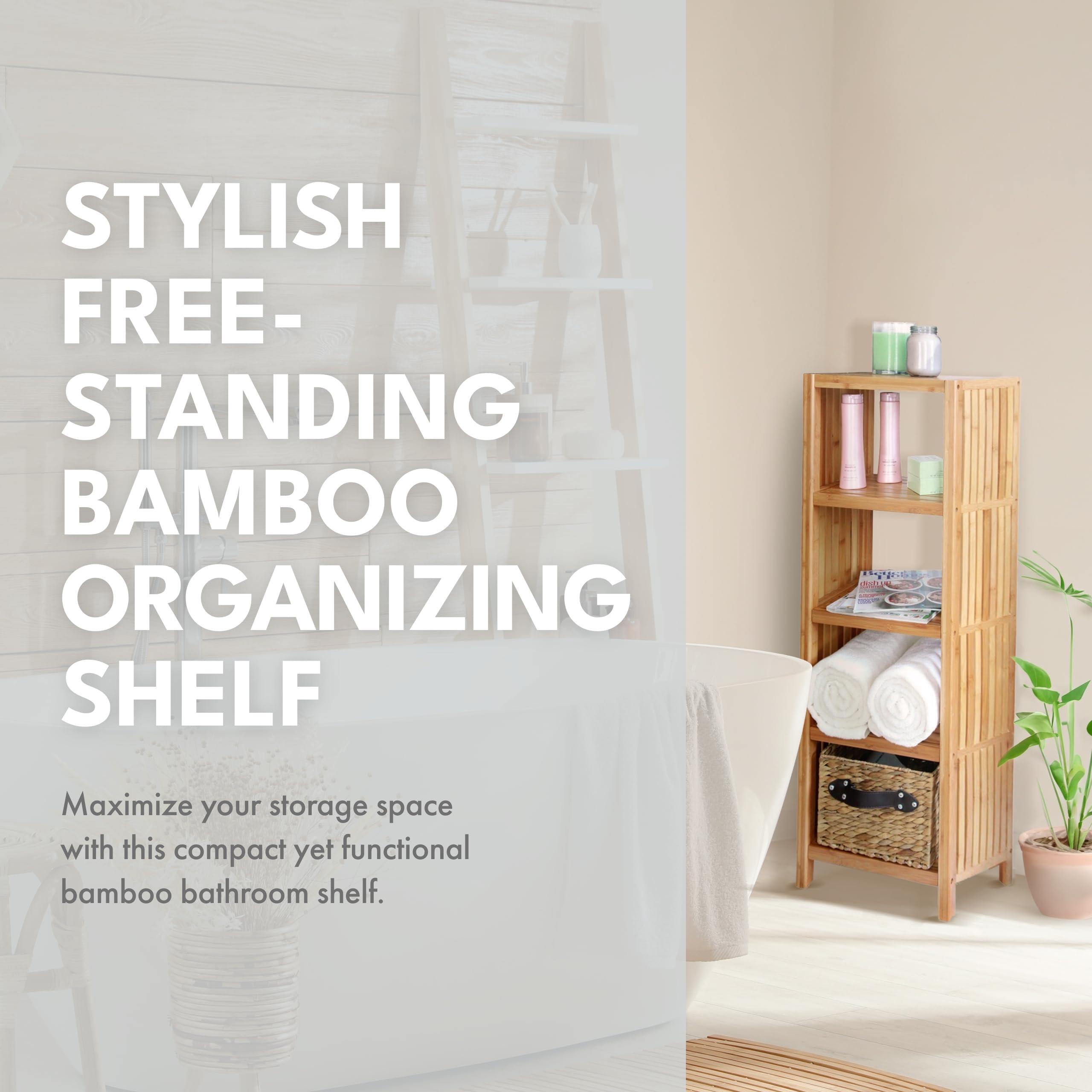 ToiletTree Products Bamboo Freestanding Organizing Shelf - Wooden Bathroom Shelf to Store Toiletries - Bamboo Shelf to Use in The Bathroom, Bedroom, and More - 5-Tier Shelf