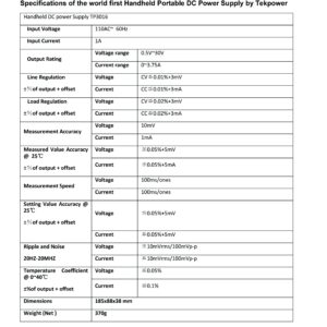 Tekpower TP3016M Portable Handheld Variable DC Power Supply with USB Port 0.3V - 12V @ 0-3.75A or 0.3V-30V@ 1.6A with VC and CC Control