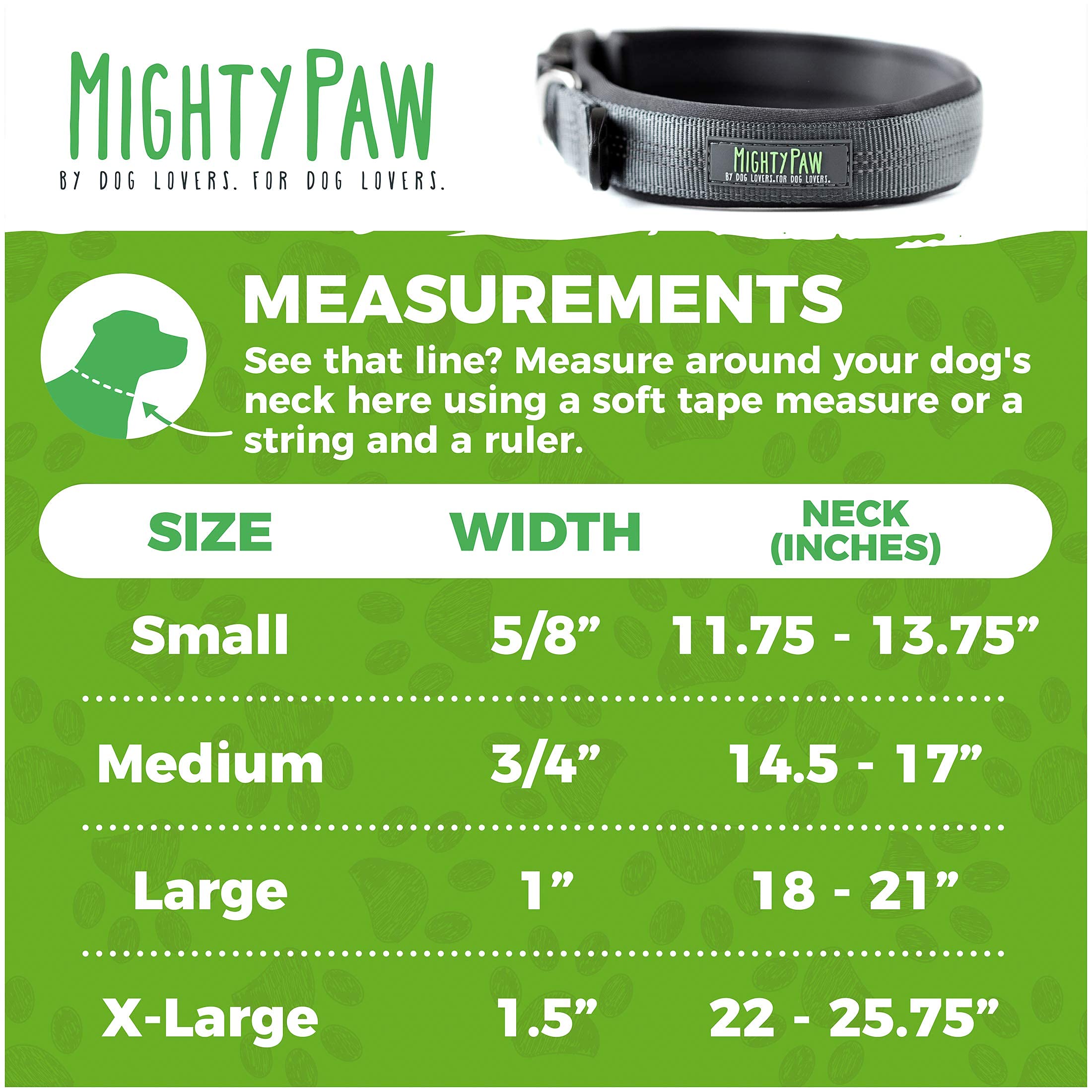 Mighty Paw Dog Collar - Neoprene Padded - Reflective for Running - Extra Comfort for Active Dogs - Premium Quality Reflective Collar - Comfortable Dog Collar for All Dog Breeds - Heavy Duty Dog Collar