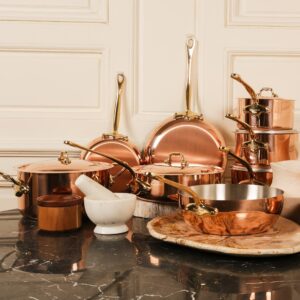 Mauviel M'Heritage 150 B 1.5mm Polished Copper & Stainless Steel 2-Piece Oval Pan Set With Brass Handles, Made in France