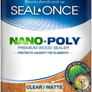 Seal-Once Nano+Poly Penetrating Wood Sealer with Polyurethane - Premium Waterproof Sealant -1 Gallon & Clear