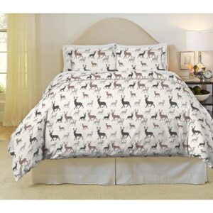 Pointehaven Heavy Weight Flannel Duvet Set, Twin/Twin X-Large, Autumn Deer