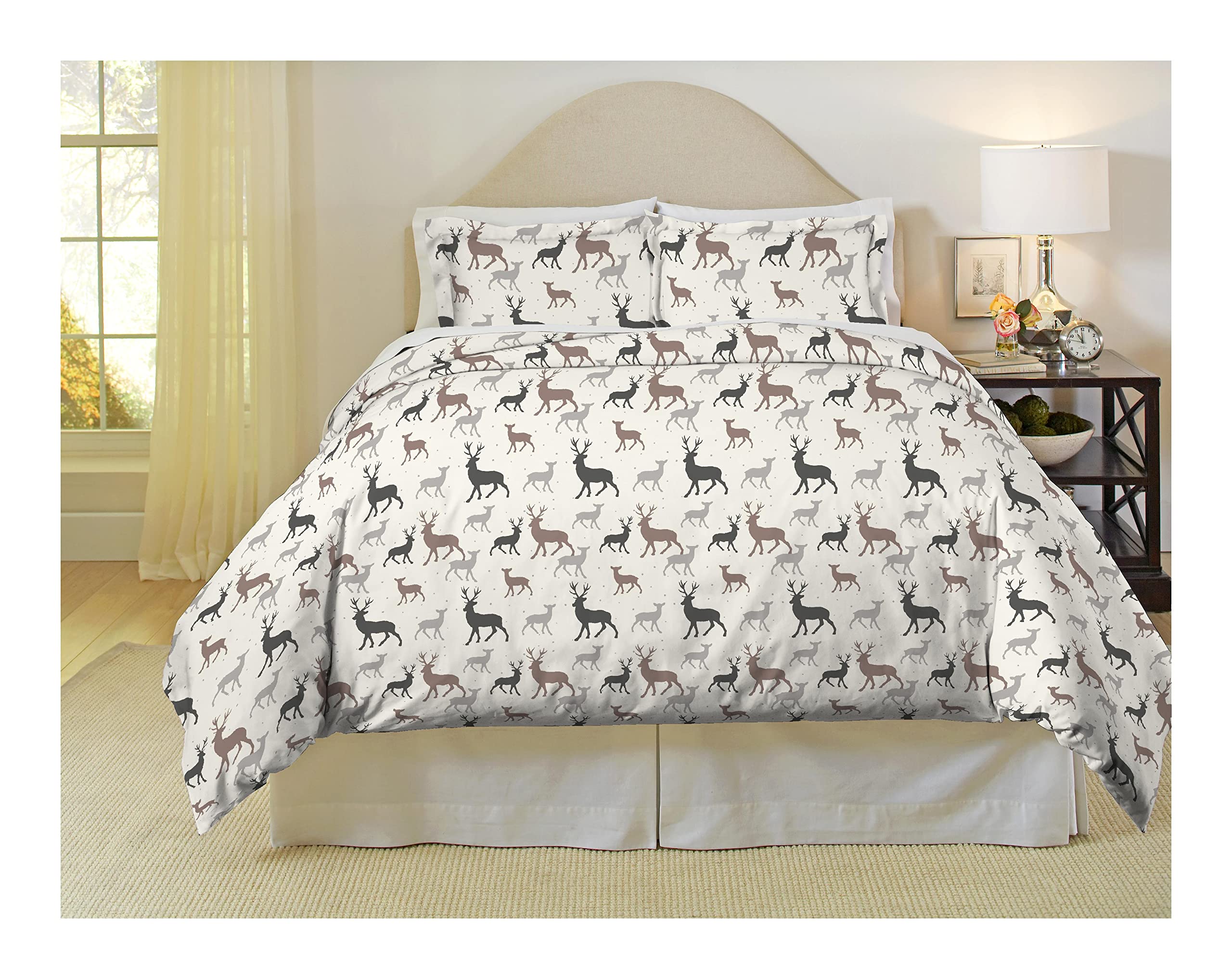 Pointehaven Heavy Weight Flannel Duvet Set, Twin/Twin X-Large, Autumn Deer