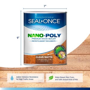 Seal-Once Nano+Poly Penetrating Wood Sealer with Polyurethane - Premium Waterproof Sealant -1 Gallon & Clear