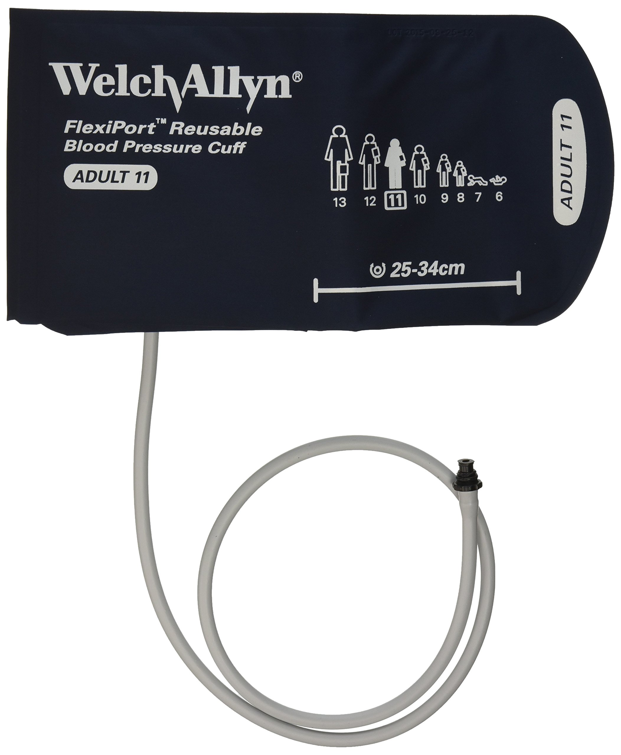 Welch Allyn REUSE-11-1TP FlexiPort Reusable Blood Pressure Cuffs with One-Tube Tri-Purpose Connectors, Adult, Size 11