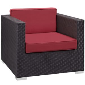 Modway Convene Wicker Rattan 5-Piece Outdoor Patio Furniture Set in Espresso Red