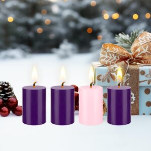 Mega Candles 4 pcs Unscented Christmas Advent Candles Set, Hand Poured Premium Wax Round Pillar Candle 2 Inch x 3 Inch, Holidays, Celebrations, Devotional, Church, Wreath, Party, Gifts