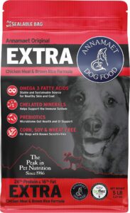 annamaet original extra formula dry dog food, 26% protein (chicken & brown rice), 5-lb bag