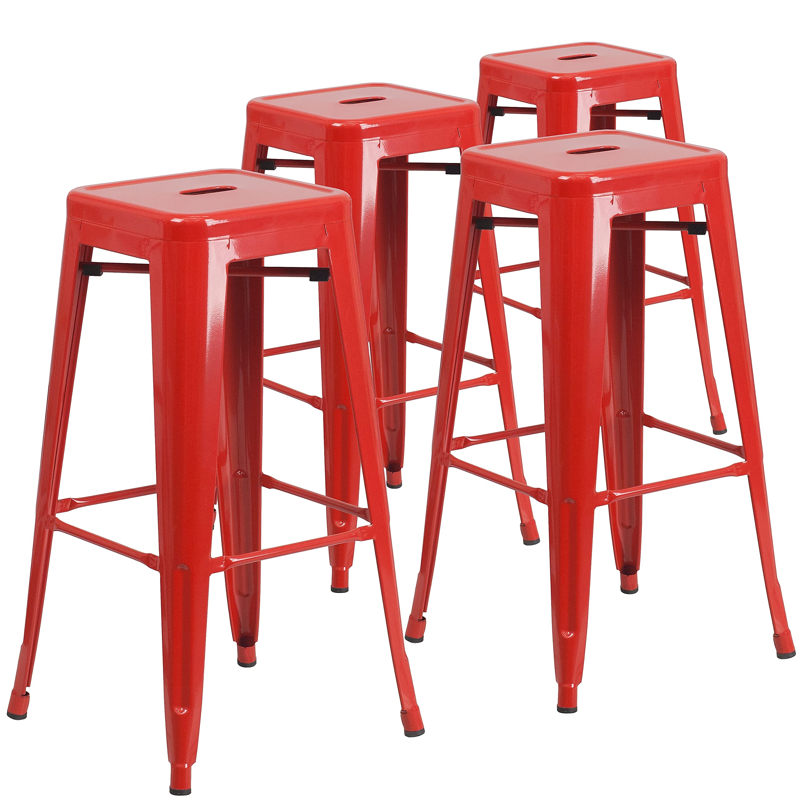 Flash Furniture Lily 4 Pack Commercial Grade 30" High Backless Red Metal Indoor-Outdoor Barstool with Square Seat