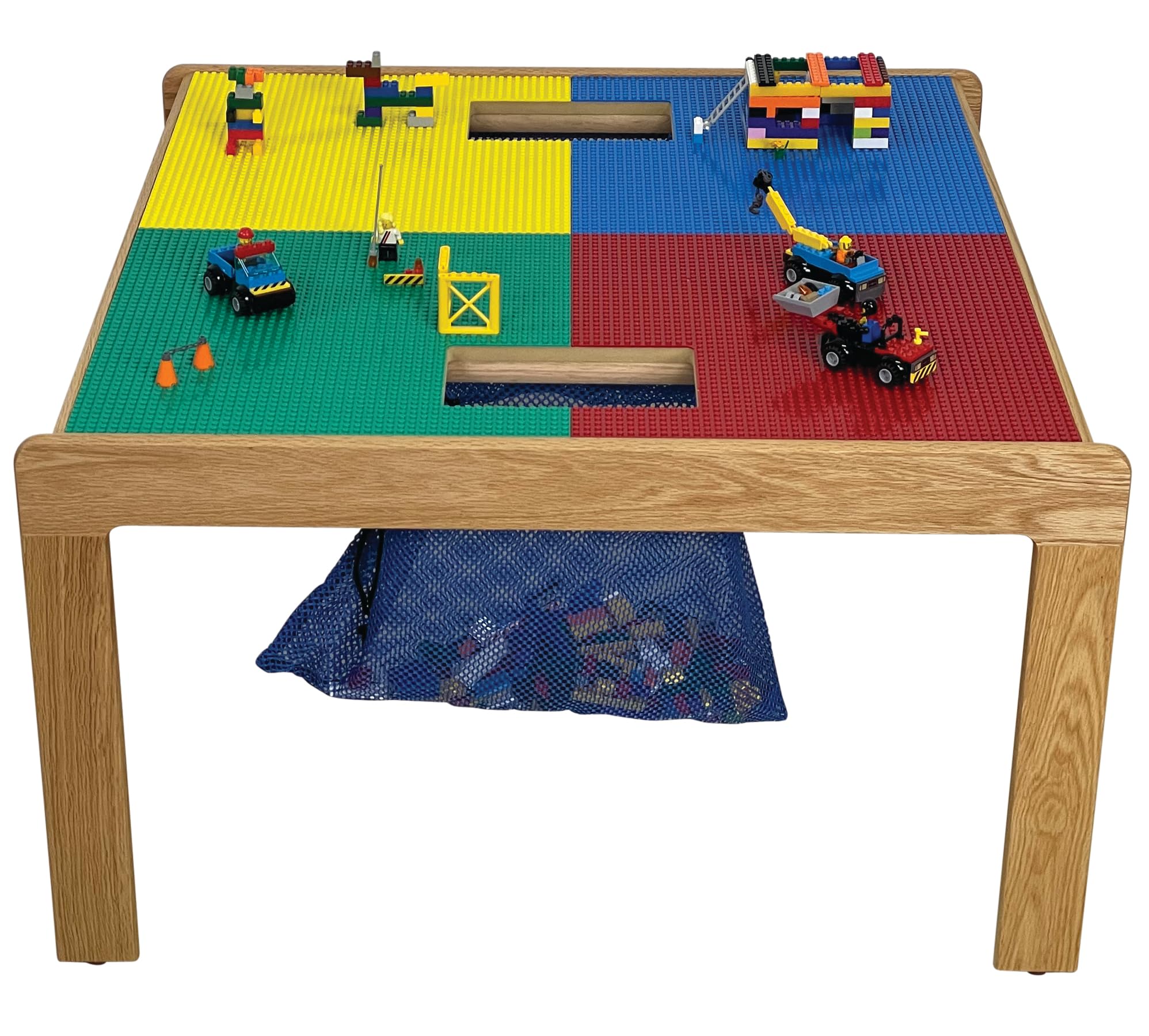 Fun Builder Kids Activity Play Table-Compatible with Lego® Brand Blocks w/Built-in Removable Storage Net for Cleaning-Made in USA-Built to Last-Solid Wood Frame-32" x 32" Preassembled- Ages 5 & Up