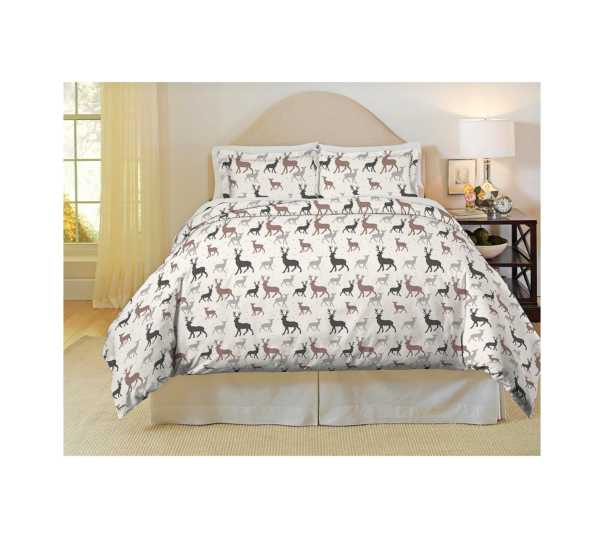 Pointehaven Heavy Weight Flannel Duvet Set, Twin/Twin X-Large, Autumn Deer