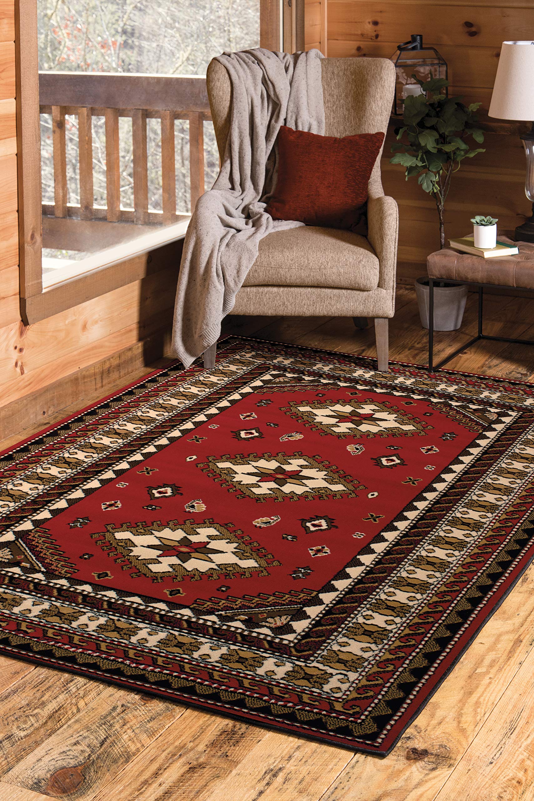 United Weavers Dallas Tres Area Rug - Red, 8x11, Southwestern Indoor Area Rug with Bordered Pattern, Jute Backing