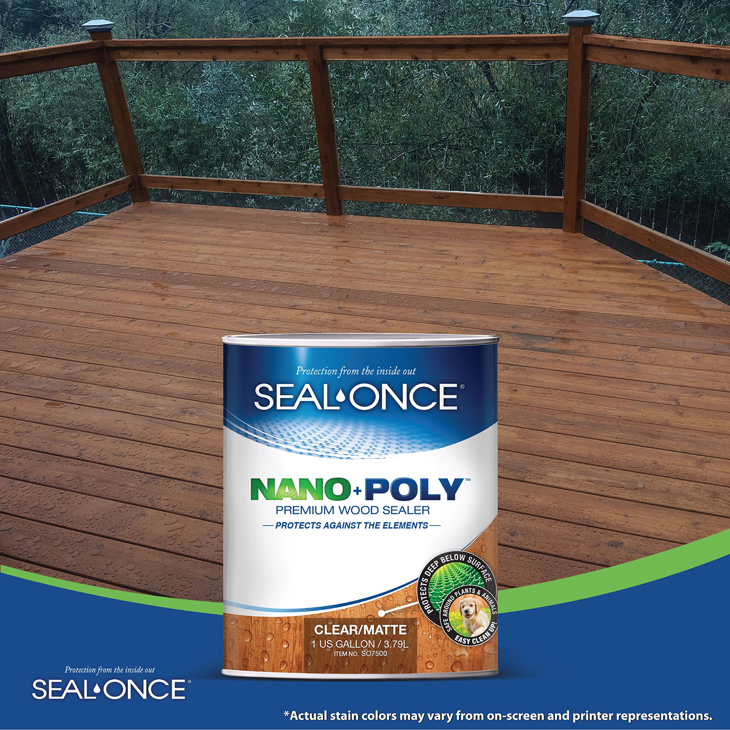 Seal-Once Nano+Poly Penetrating Wood Sealer with Polyurethane - Premium Waterproof Sealant -1 Gallon & Clear