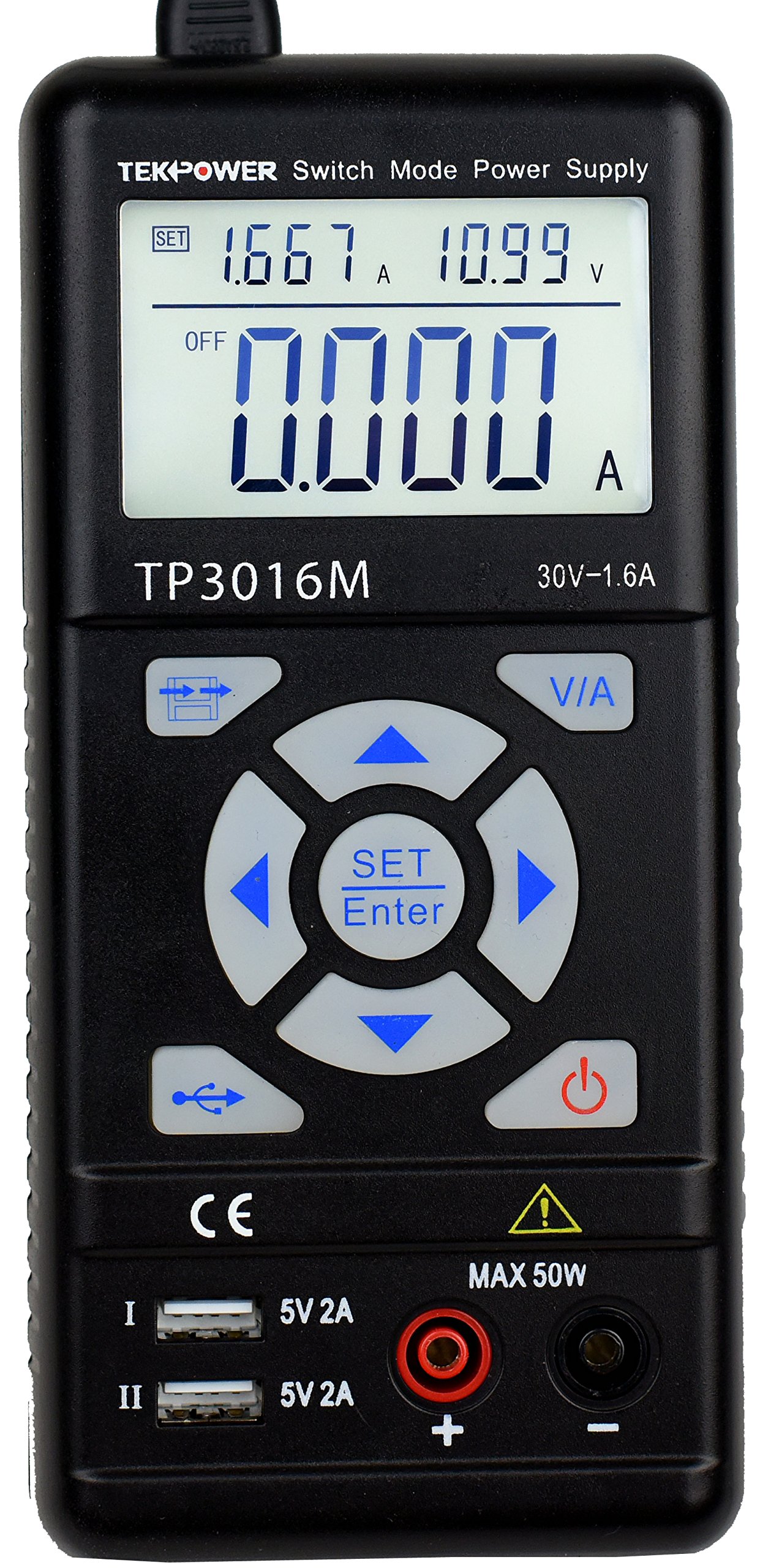 Tekpower TP3016M Portable Handheld Variable DC Power Supply with USB Port 0.3V - 12V @ 0-3.75A or 0.3V-30V@ 1.6A with VC and CC Control