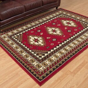 United Weavers Dallas Tres Area Rug - Red, 8x11, Southwestern Indoor Area Rug with Bordered Pattern, Jute Backing