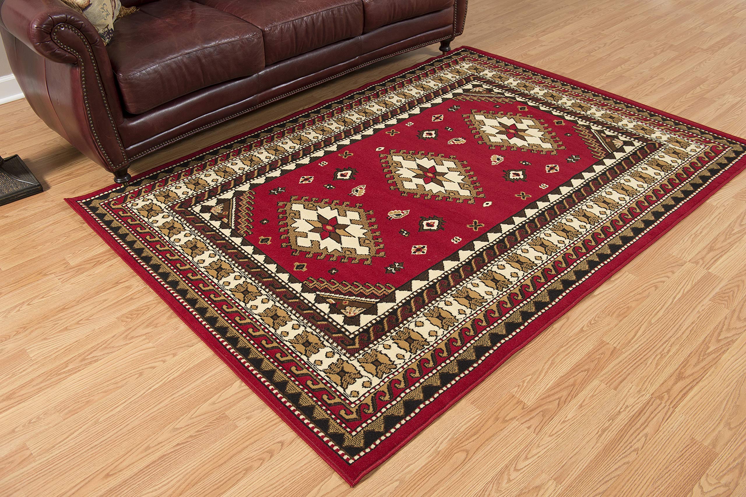 United Weavers Dallas Tres Area Rug - Red, 8x11, Southwestern Indoor Area Rug with Bordered Pattern, Jute Backing