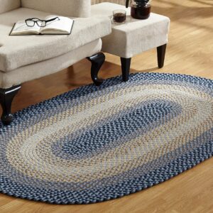 Better Trends Woodbridge Braid Collection is Durable Mildew & Moisture Resistant Reversible Indoor Area Utility Rug 100% Wool in Vibrant Colors, 27" x 48" Oval, Blue