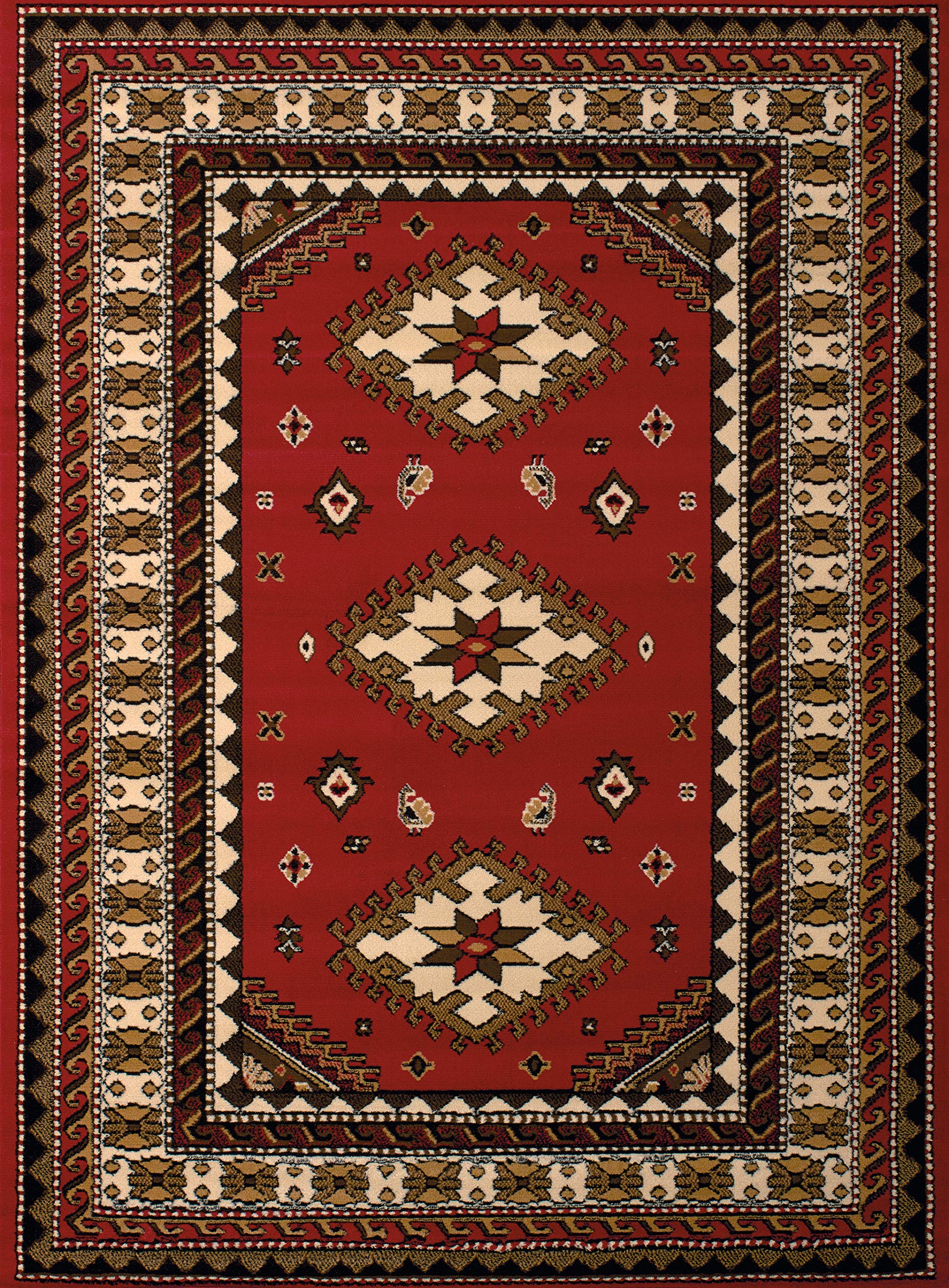 United Weavers Dallas Tres Area Rug - Red, 8x11, Southwestern Indoor Area Rug with Bordered Pattern, Jute Backing