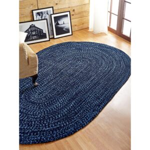 better trends chenille tweed braid collection is durable and stain resistant reversible indoor area utility rug 100% polyester in vibrant colors, 30" x 50" oval, navy & smoke blue