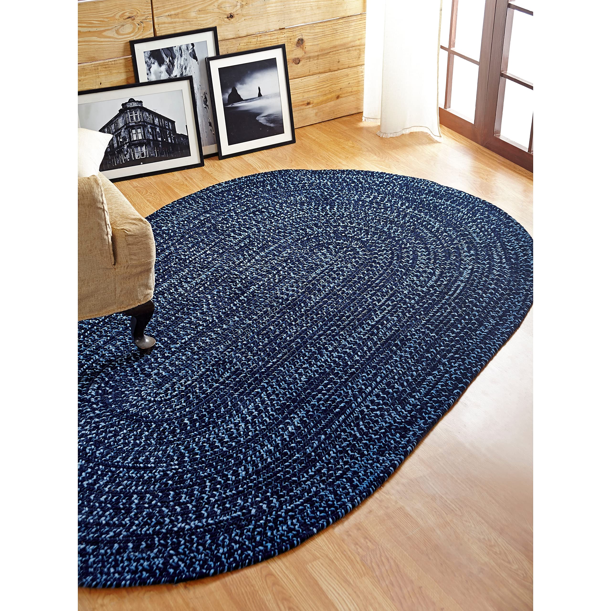 Better Trends Chenille Tweed Braid Collection is Durable and Stain Resistant Reversible Indoor Area Utility Rug 100% Polyester in Vibrant Colors, 30" x 50" Oval, Navy & Smoke Blue