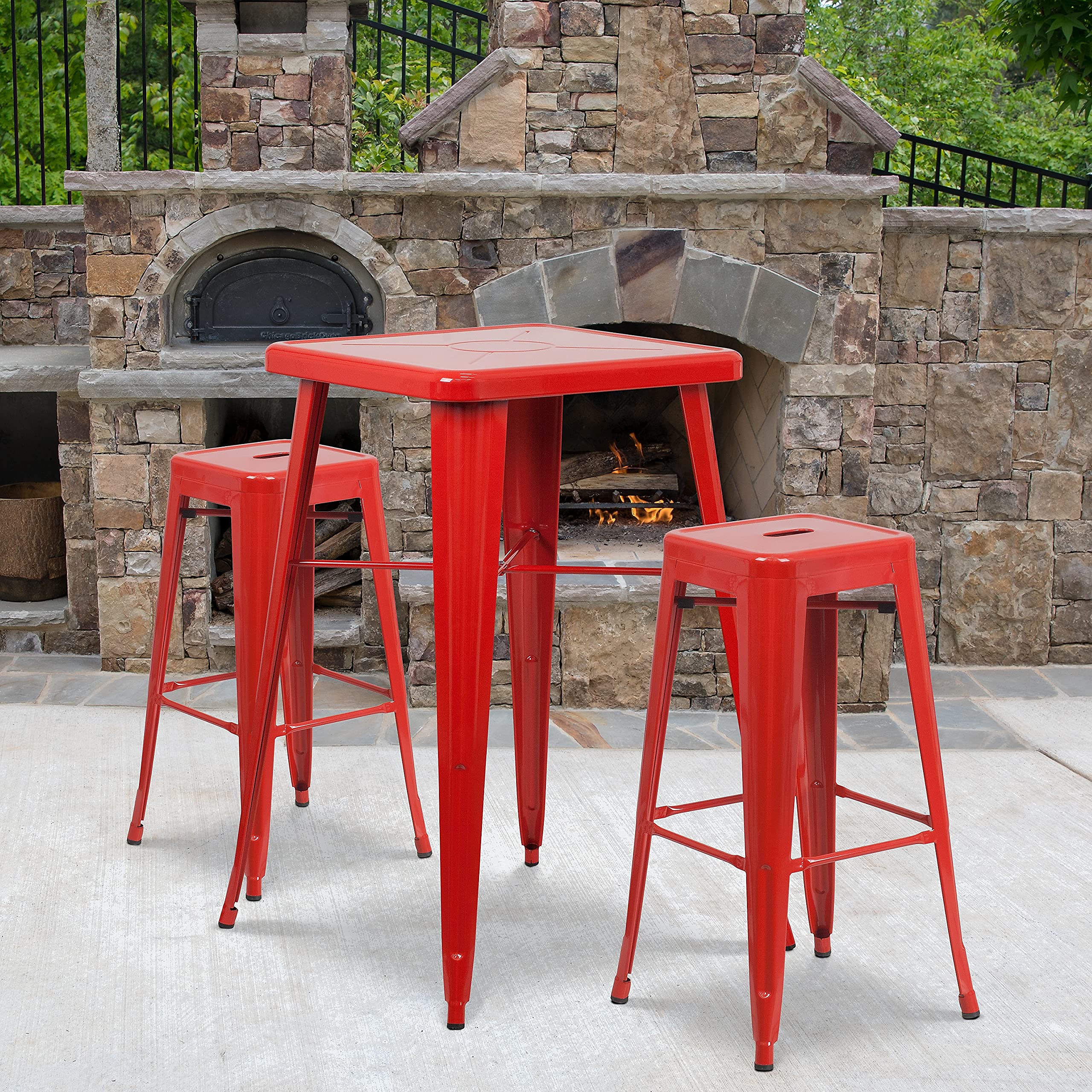 Flash Furniture Lily 4 Pack Commercial Grade 30" High Backless Red Metal Indoor-Outdoor Barstool with Square Seat