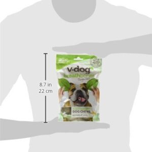 V-dog Dog Treats - Vegan Breathbone Teeth Cleaning Dental Dog Bones - Fresh Breath - 8 Ounces - All Natural - Made in USA - 6 Bones - 4" Long - Easy to Digest