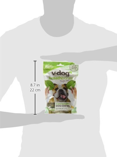 V-dog Dog Treats - Vegan Breathbone Teeth Cleaning Dental Dog Bones - Fresh Breath - 8 Ounces - All Natural - Made in USA - 6 Bones - 4" Long - Easy to Digest