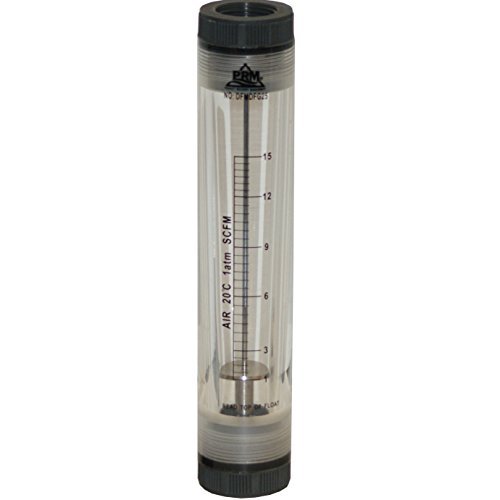 PRM FMDFG25 1-15 SCFM Air Rotameter Flow Meter | 1 Inch Female NPT Connections | 10 Inch Height | Viton Seals | Acrylic Body | 304 Stainless Steel Float | Maximum 85 PSIG Pressure | UV Resistant