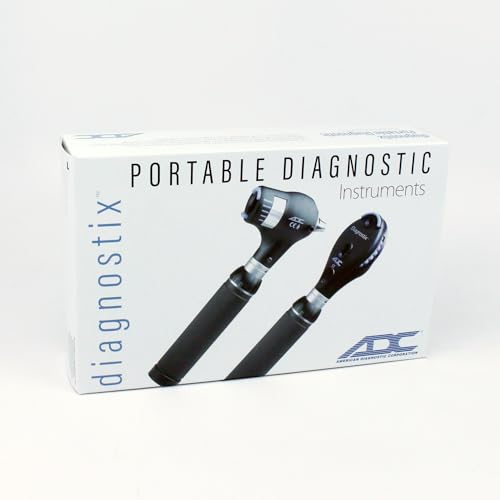 ADC Portable Diagnostic Set Plug-in Rechargeable, with Standard Otoscope and Coax Ophthalmoscope, Xenon Lamps, 3.5V, Hard Case, Diagnostix 5410X, Black