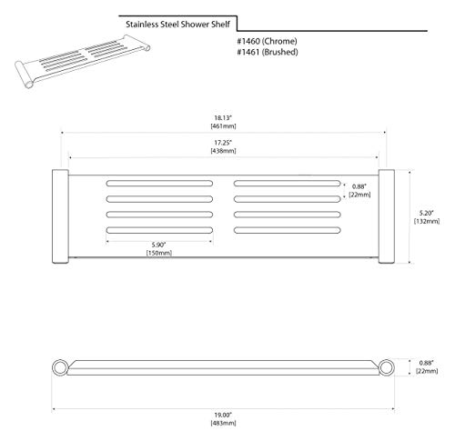 Gatco 1460 Elegant Shower Shelf, 19", Chrome