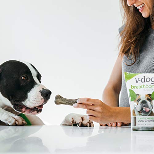 V-dog Dog Treats - Vegan Breathbone Teeth Cleaning Dental Dog Bones - Fresh Breath - 8 Ounces - All Natural - Made in USA - 6 Bones - 4" Long - Easy to Digest