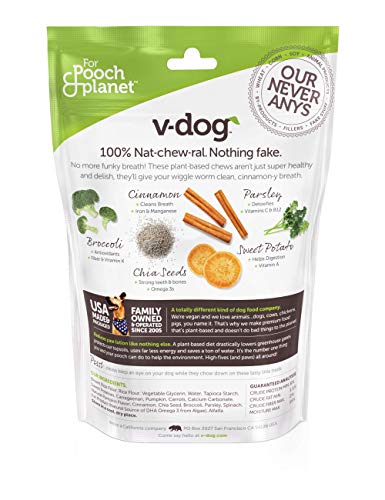 V-dog Dog Treats - Vegan Breathbone Teeth Cleaning Dental Dog Bones - Fresh Breath - 8 Ounces - All Natural - Made in USA - 6 Bones - 4" Long - Easy to Digest