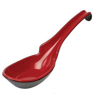 JapanBargain 2397, Set of 3 Soup Spoons Chinese Wonton Spoons Japanese Rice Spoons Asian Pho Spoons, Red and Black Color