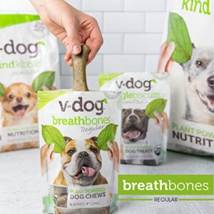 V-dog Dog Treats - Vegan Breathbone Teeth Cleaning Dental Dog Bones - Fresh Breath - 8 Ounces - All Natural - Made in USA - 6 Bones - 4" Long - Easy to Digest