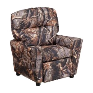 flash furniture chandler vinyl kids recliner with cup holder and safety recline, contemporary reclining chair for kids, supports up to 90 lbs., camouflage