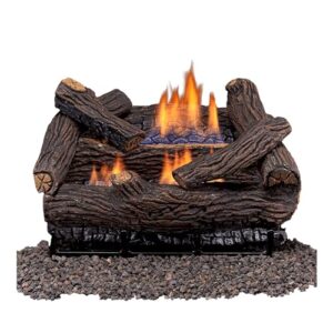 duluth forge dls-18r-2 dual fuel ventless fireplace logs set with remote control, use with natural gas or liquid propane, 30000 btu, heats up to 1000 sq. ft, stacked red oak, 18 inches