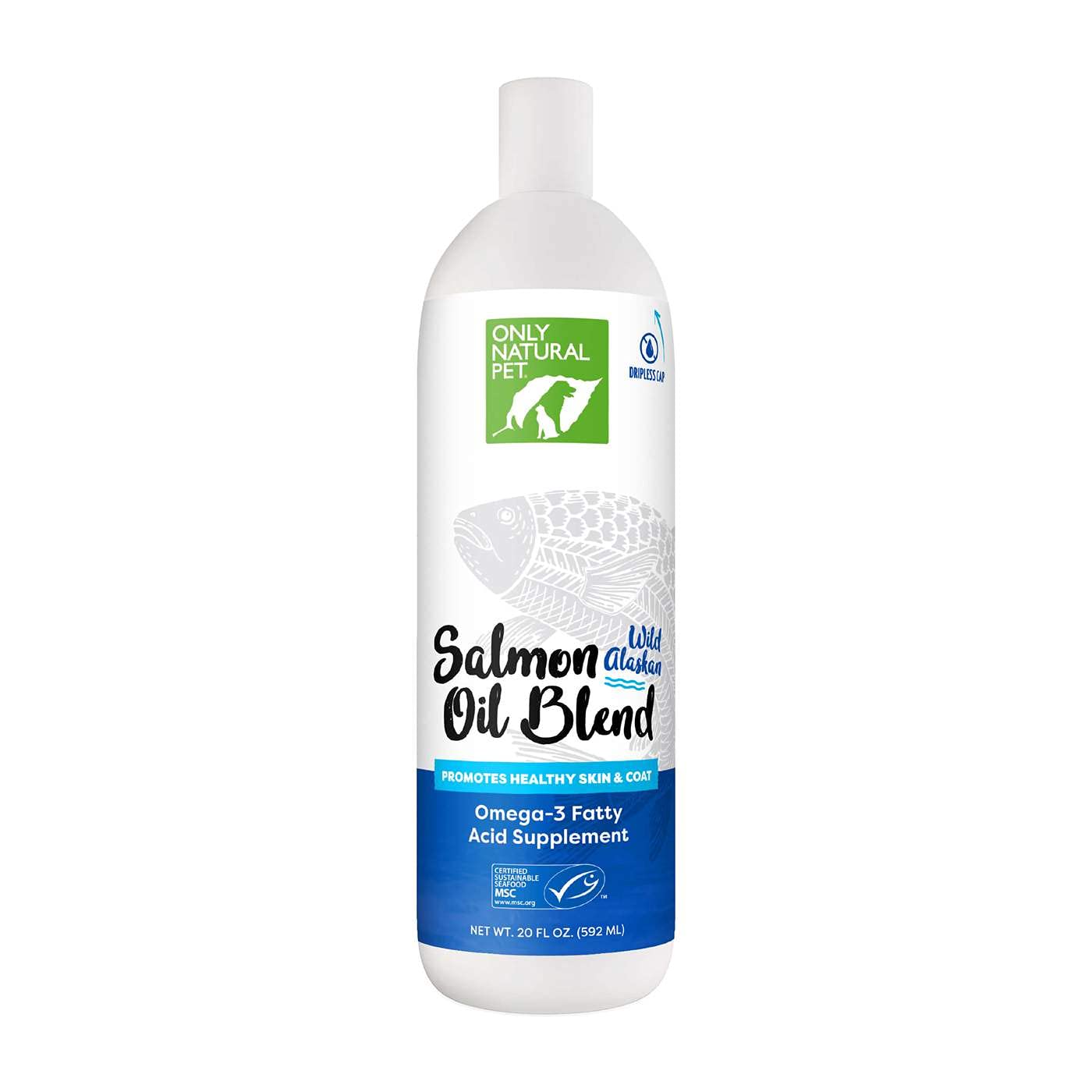 Only Natural Pet Wild Alaskan Salmon Oil for Dogs & Cats - Omega 3 & 6 Liquid Food Supplement for Pets - EPA & DHA Fish Oils, All Natural Joint Support, Promote Healthy Skin, Coat & Heart - 20 Fl Oz