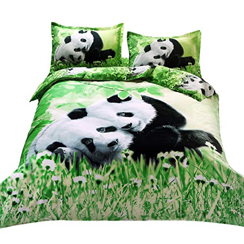 Suncloris, 3D Cute Snuggled Pandas,Queen Size,4pc Bedding Sheet Sets,1* Duvet Cover,1* Flat Sheet,2* Pillowcase(no Comforter Inside)