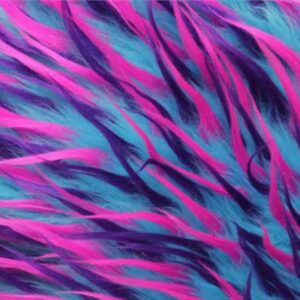 Faux Fake Fur Fabric Long Pile 3 Tone Spike Turquoise Purple Fuchsia / 60" Wide/Sold by The Yard