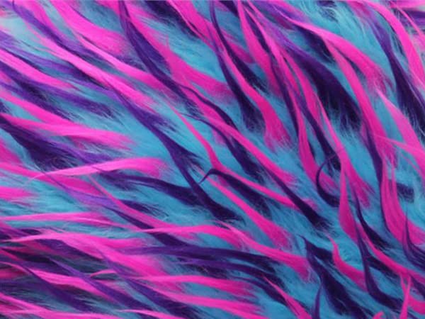 Faux Fake Fur Fabric Long Pile 3 Tone Spike Turquoise Purple Fuchsia / 60" Wide/Sold by The Yard