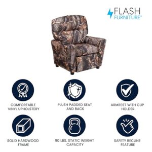 Flash Furniture Chandler Vinyl Kids Recliner with Cup Holder and Safety Recline, Contemporary Reclining Chair for Kids, Supports up to 90 lbs., Camouflage