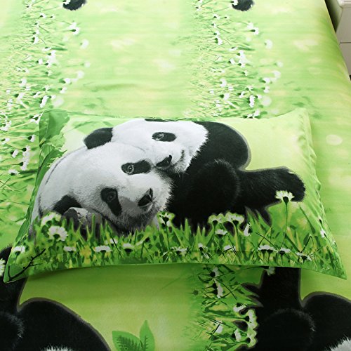 Suncloris, 3D Cute Snuggled Pandas,Queen Size,4pc Bedding Sheet Sets,1* Duvet Cover,1* Flat Sheet,2* Pillowcase(no Comforter Inside)