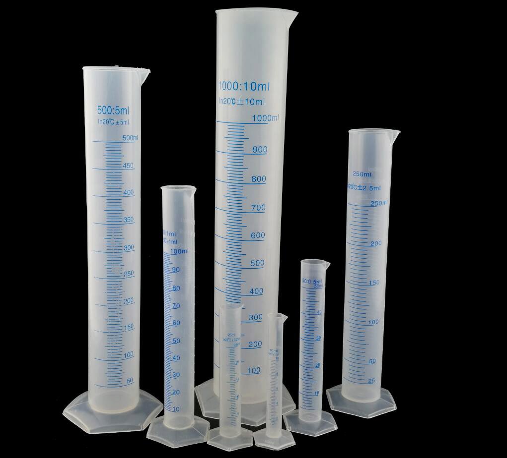 Plastic Transparent Blue Line Liquid Graduated Measuring Cylinder Lab Test Tube 10ml /25ml /50ml /100ml/ 250ml /500ml / 1000ml Pack Of 7