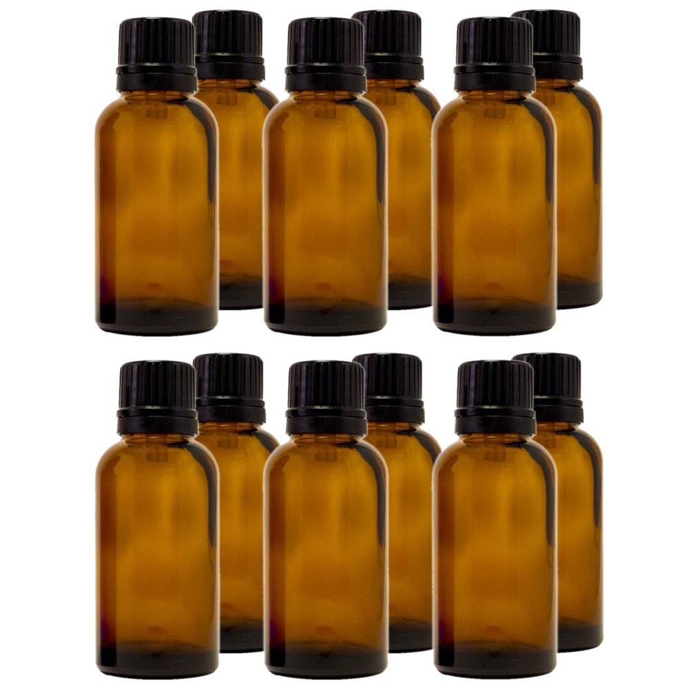 GreenHealth 30 ml (1 fl oz) Amber Glass Bottle with Euro Dropper (12 Pack)