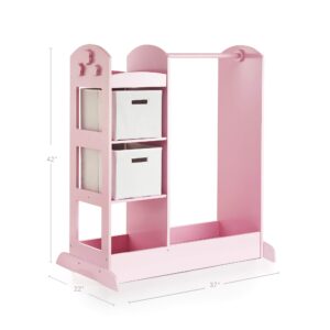 Guidecraft See and Store Dress-up Center – Pink: Pretend Play Costume Storage Wardrobe for Kids with Mirror & Shelves, Armoire with Bottom Tray, Toddlers Room Furniture