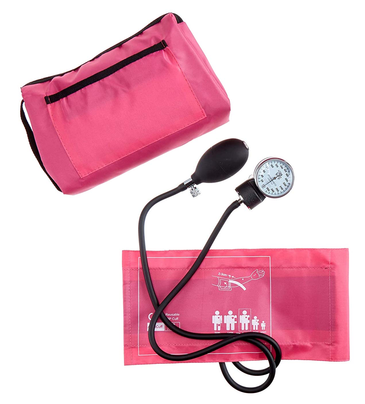 EMI #305 Pink Aneroid Sphygmomanometer Manual Blood Pressure Monitor with Adult Cuff and Dual Head Stethoscope Set Kit