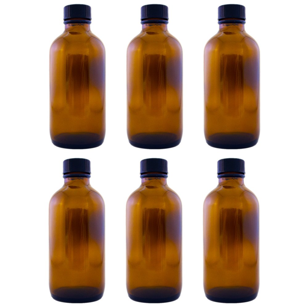 4 fl oz Amber Glass Bottle with Phenolic Cone Cap (6 Pack)