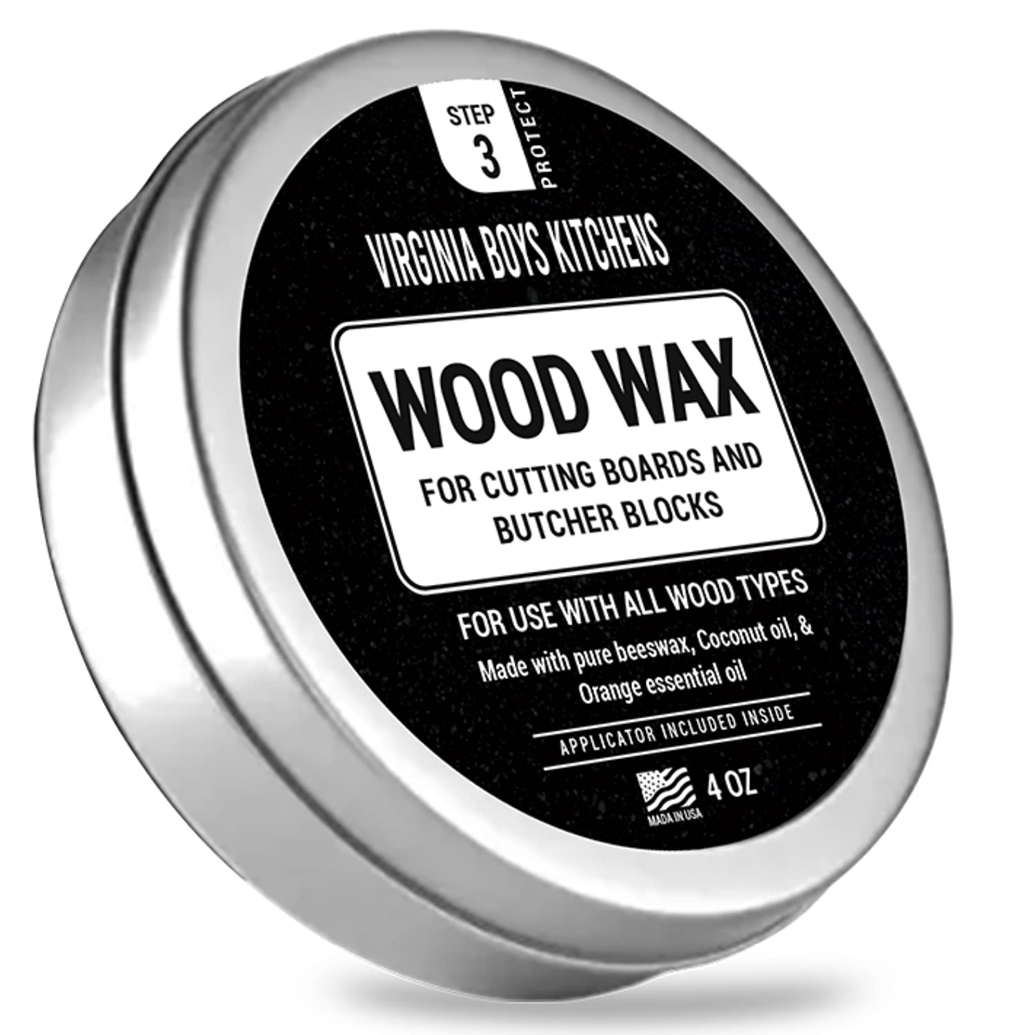 Wood Wax - Applicator included - made with Coconut Oil and Beeswax - Food Grade - for Cutting Board, Bowl, wooden utensils